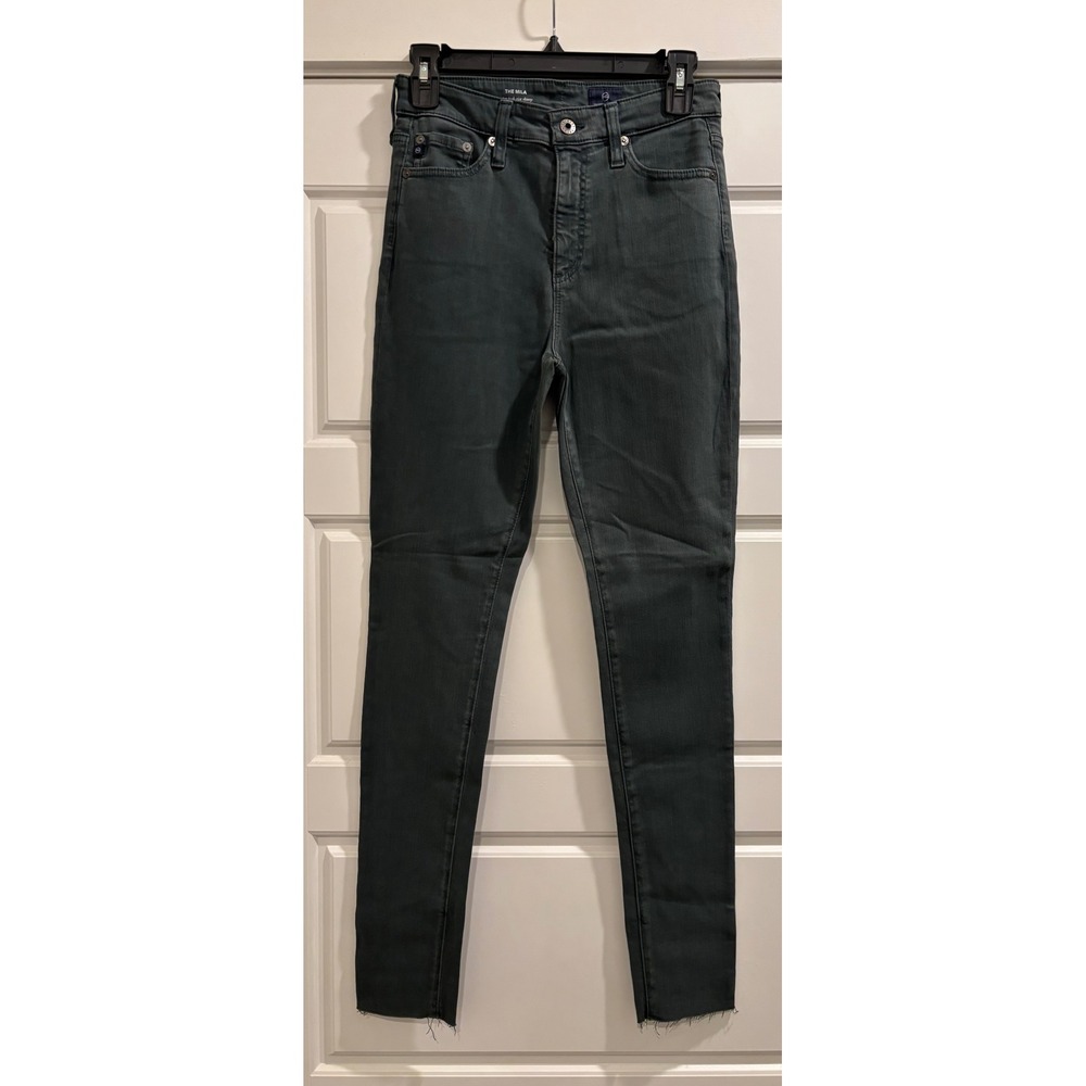 AG Adriano Goldschmied The Mila Super High Rise Skinny Jeans Green 27 Raw Hem